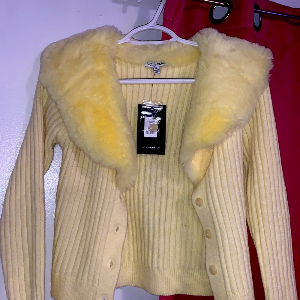 Yellow fur cardigan